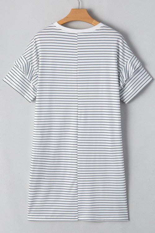 Stripe Round Neck Short Sleeve Mini Dress