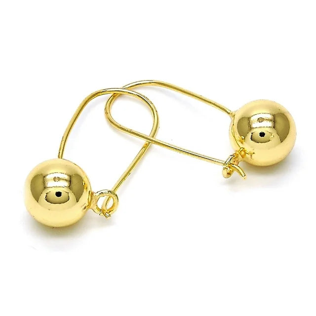 Leverback Earring, Ball Design, Polished Finish, Golden Tone