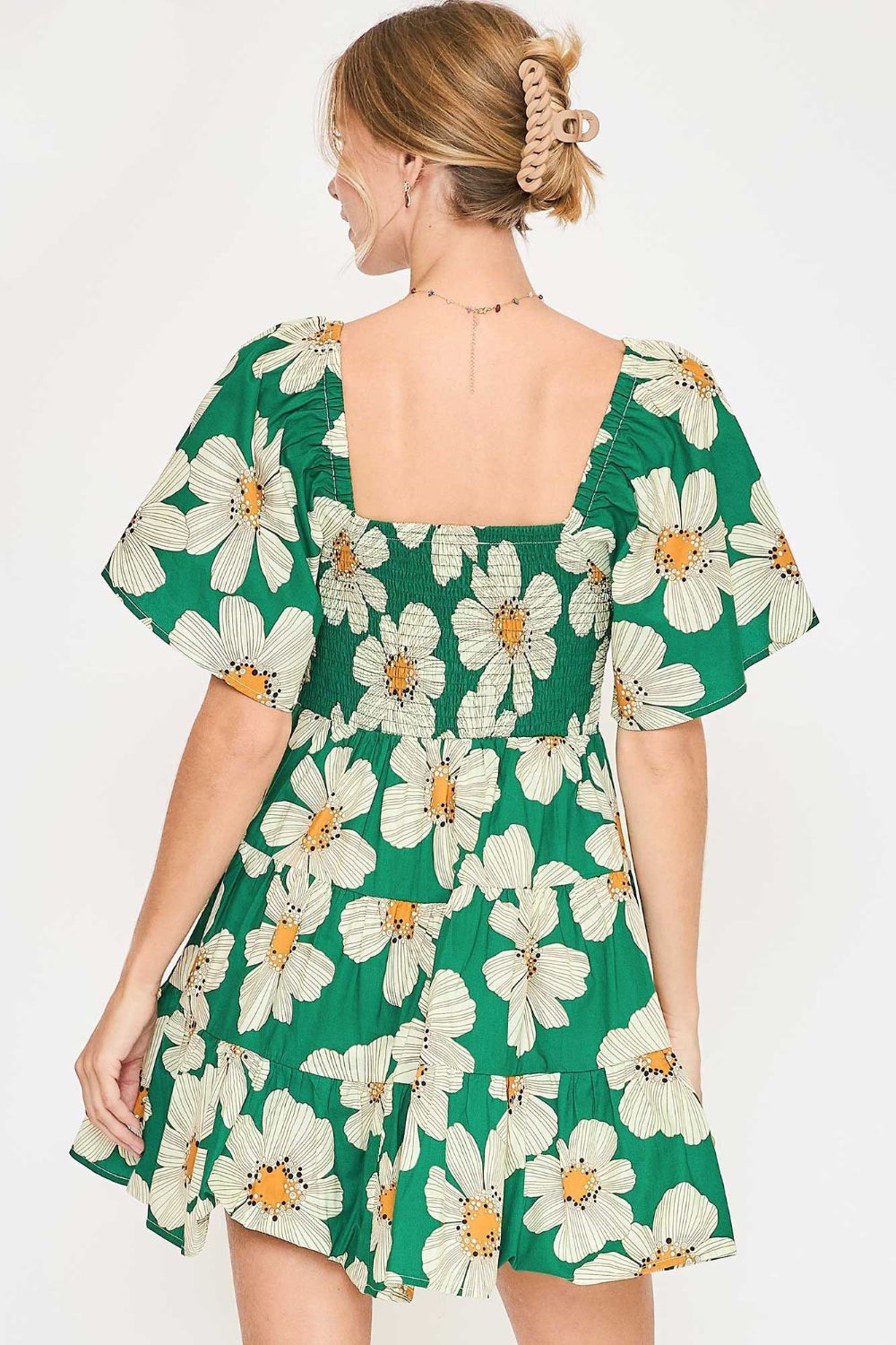 Umgee Full Size Daisy Print Mini Dress with Ribbon Details Plus Size