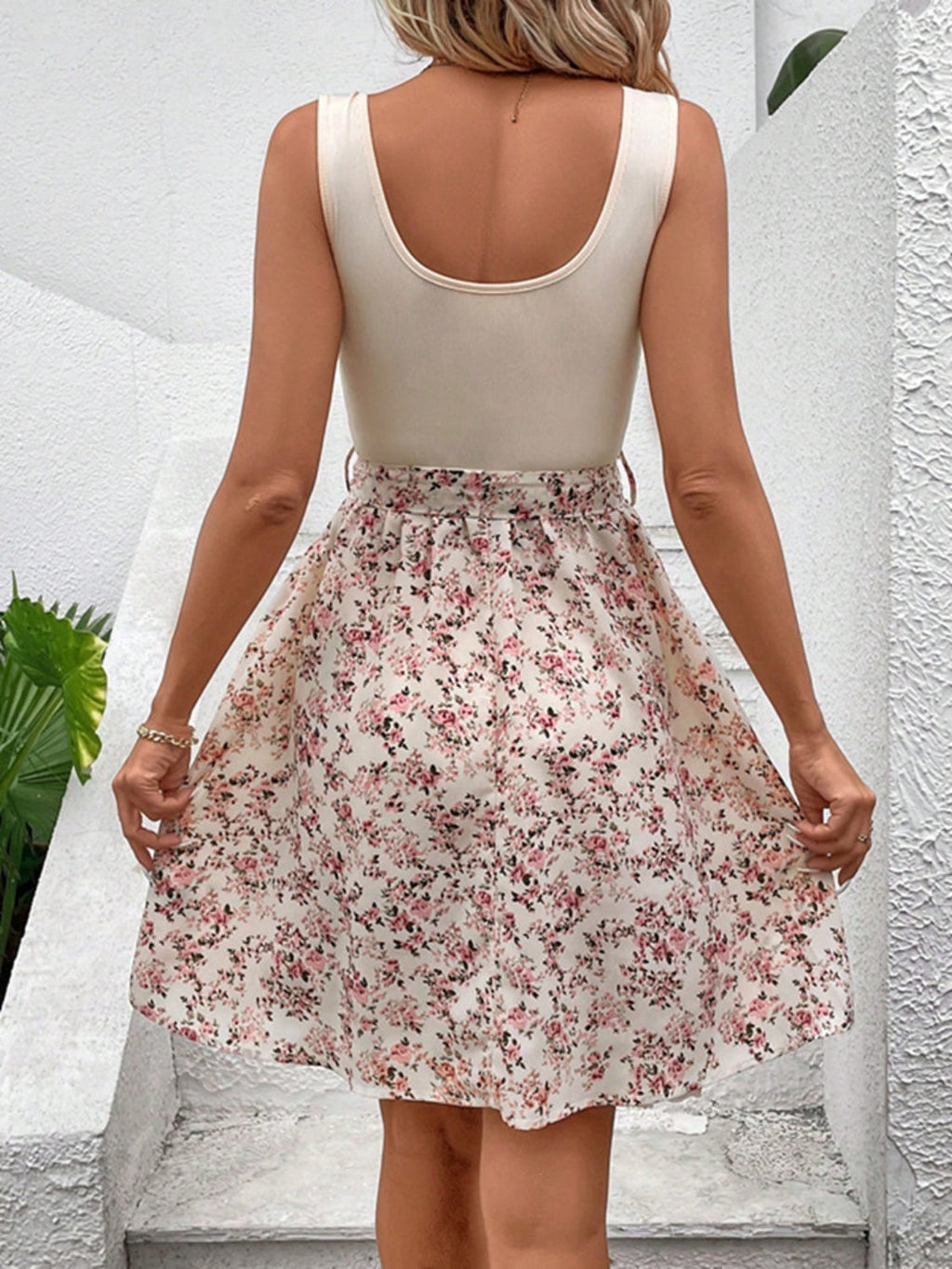 Tied Front Floral Mini Tank Dress