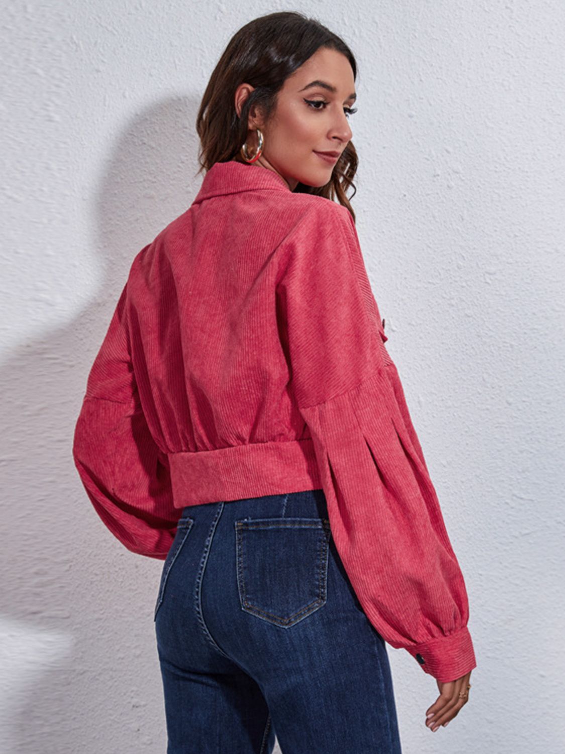 Button Down Collared Neck Cropped Jacket