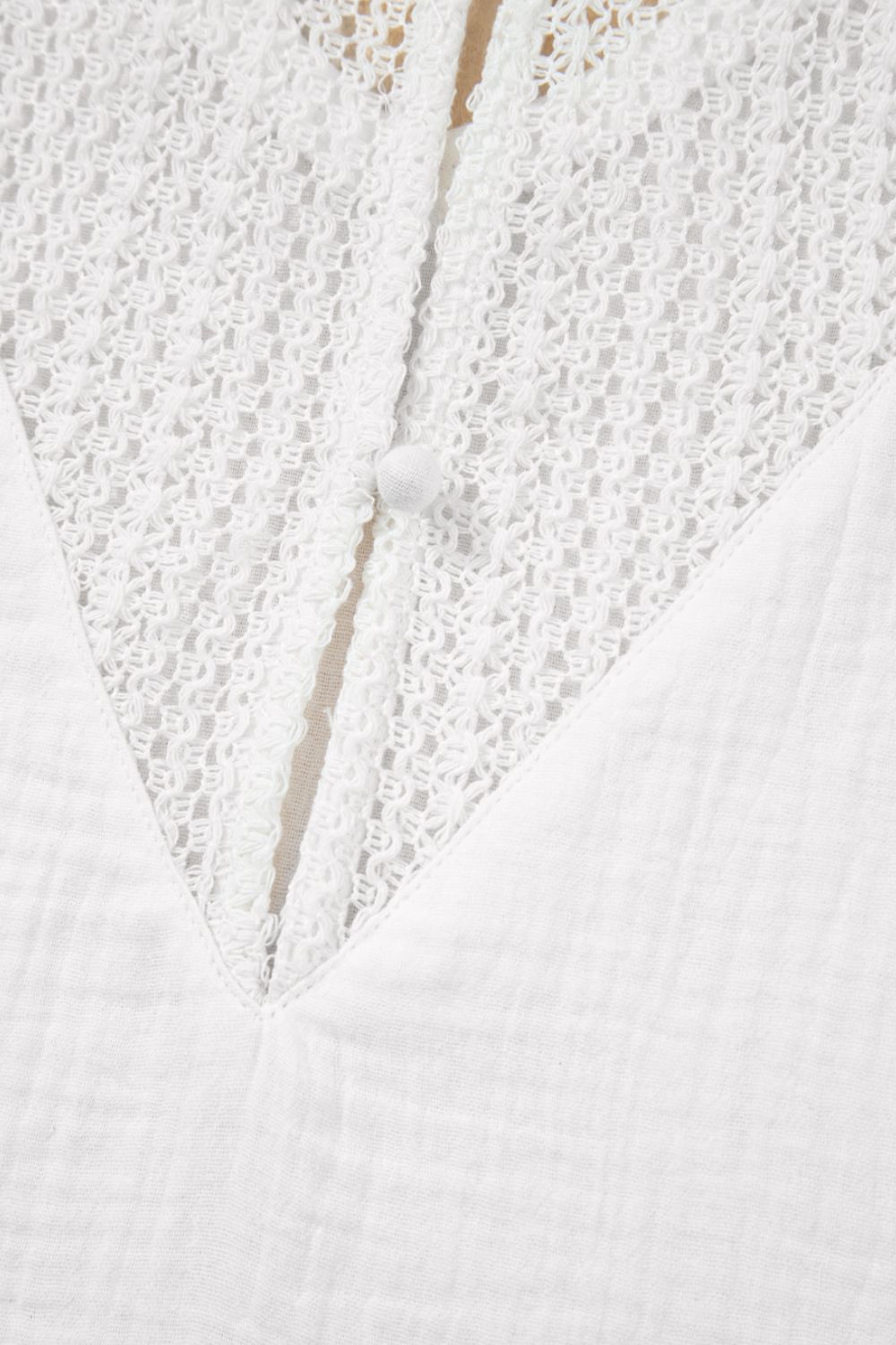 Lace Crochet Textured Button Back V Neck T Shirt