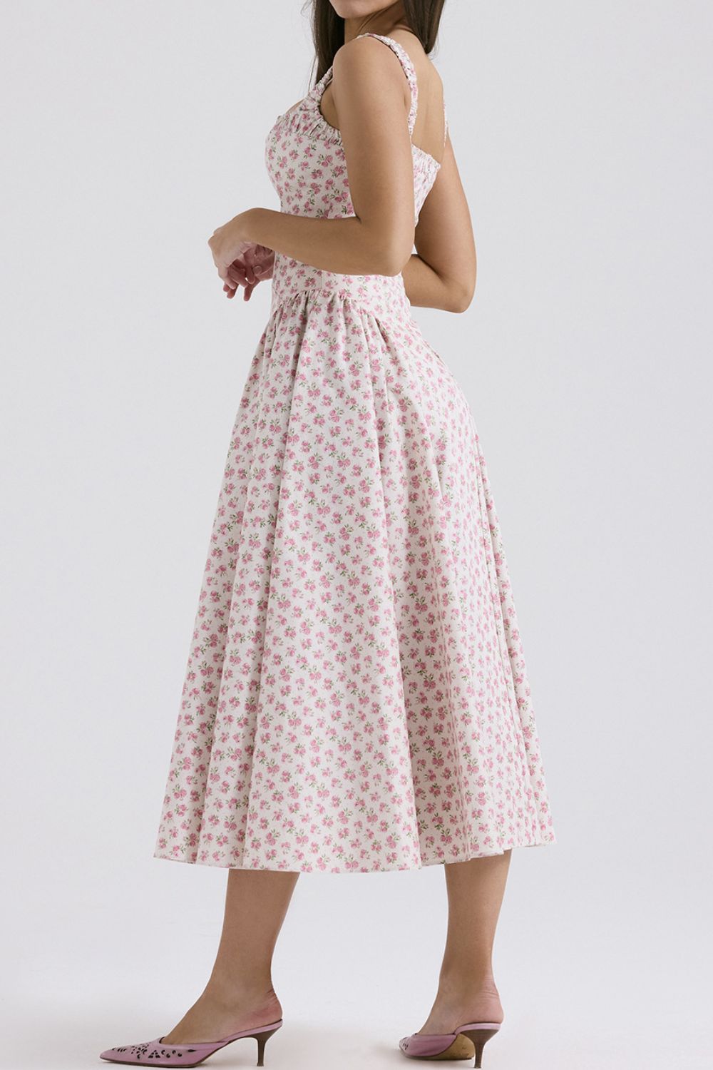 Floral Square Neck Wide Strap Midi Dress