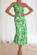 Ruched Printed Single Shoulder Midi Dress