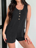 Button Detail Wide Strap Romper