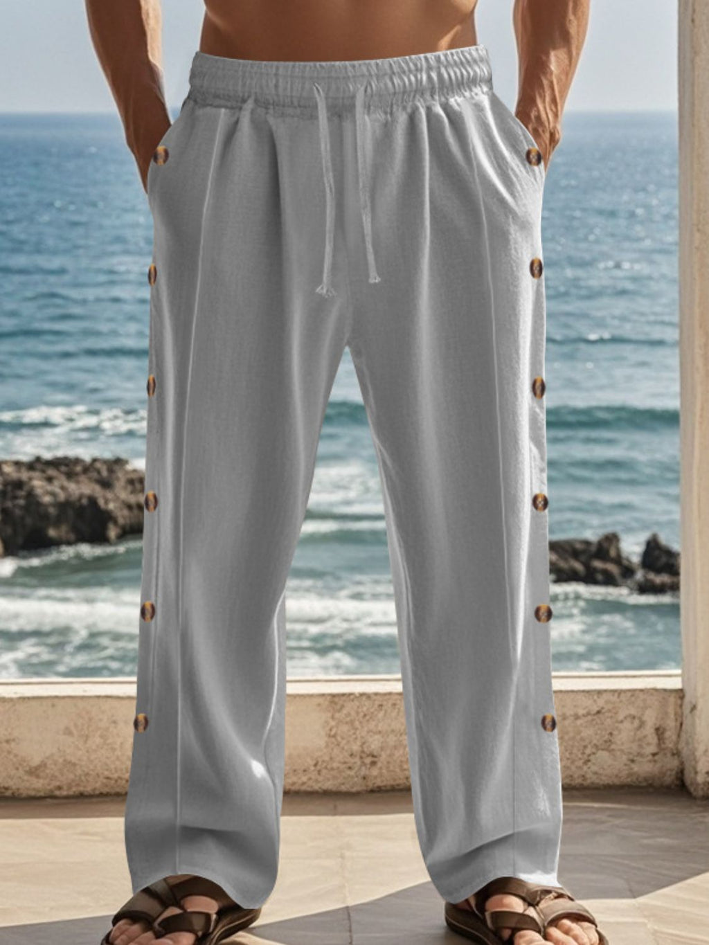 Men's Full Size Side Button Wide Leg Pants Plus Size