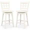 Counter Height Barstools Set of 2 with 6-Grid Hollow Back and Seat-White