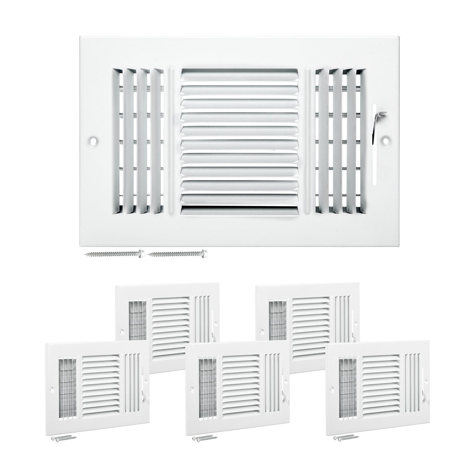Floor Registers 3-Way 6 x 10 Inch Iron Floor Vents for HVAC Grilles 6-Pack White