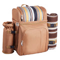 Beach Picnic Backpack Bag for 4 Person with Cooler Compartment Brown