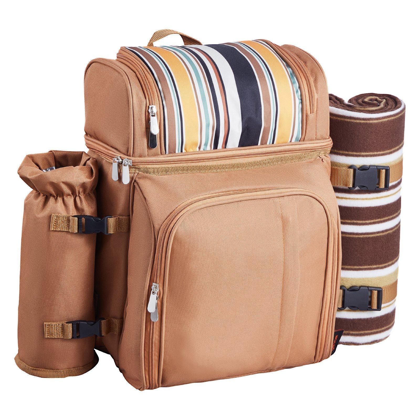 Beach Picnic Backpack Bag for 4 Person with Cooler Compartment Brown