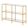 3-Tier Glass Console Table, Modern Rectangle Sofa Side Table with Tempered Glass Top and Iron Legs, Golden Consloe Desk with Anti-Tip Device for Living Room, Hallway, Entryway, Foyer, Golden