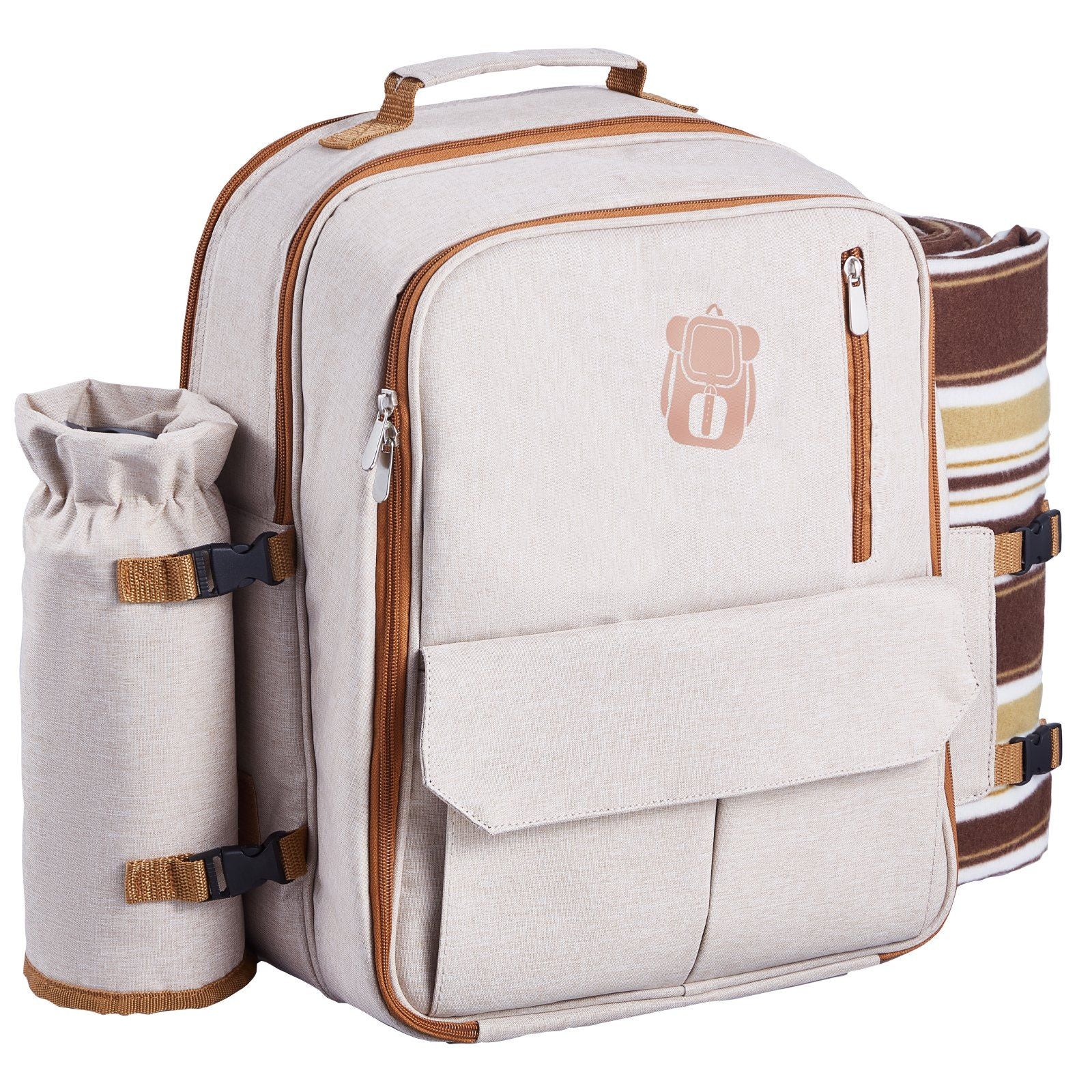 Beach Picnic Backpack Bag for 4 Person with Cooler Compartment Blanket