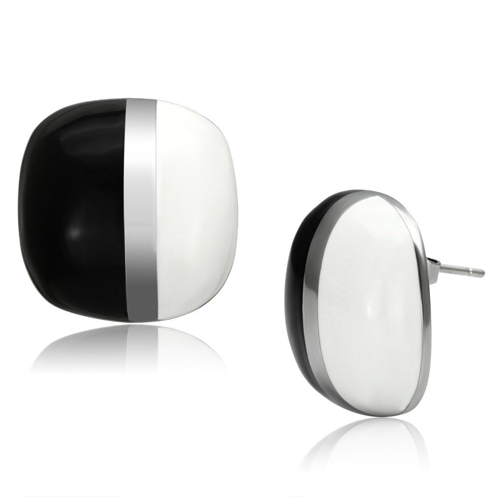 TK898 - High polished (no plating) Stainless Steel Earrings with Epoxy in Multi Color