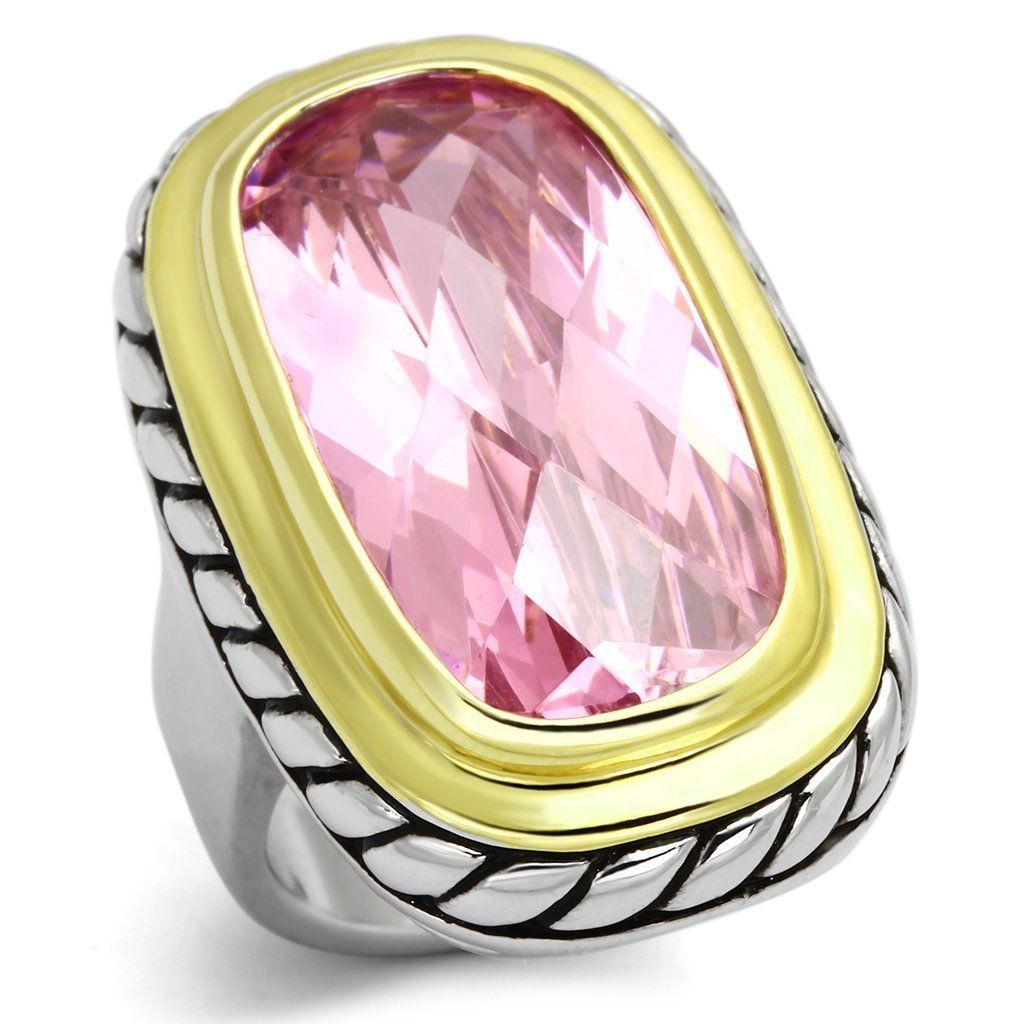 LOA841 - Reverse Two-Tone Brass Ring with AAA Grade CZ in Rose