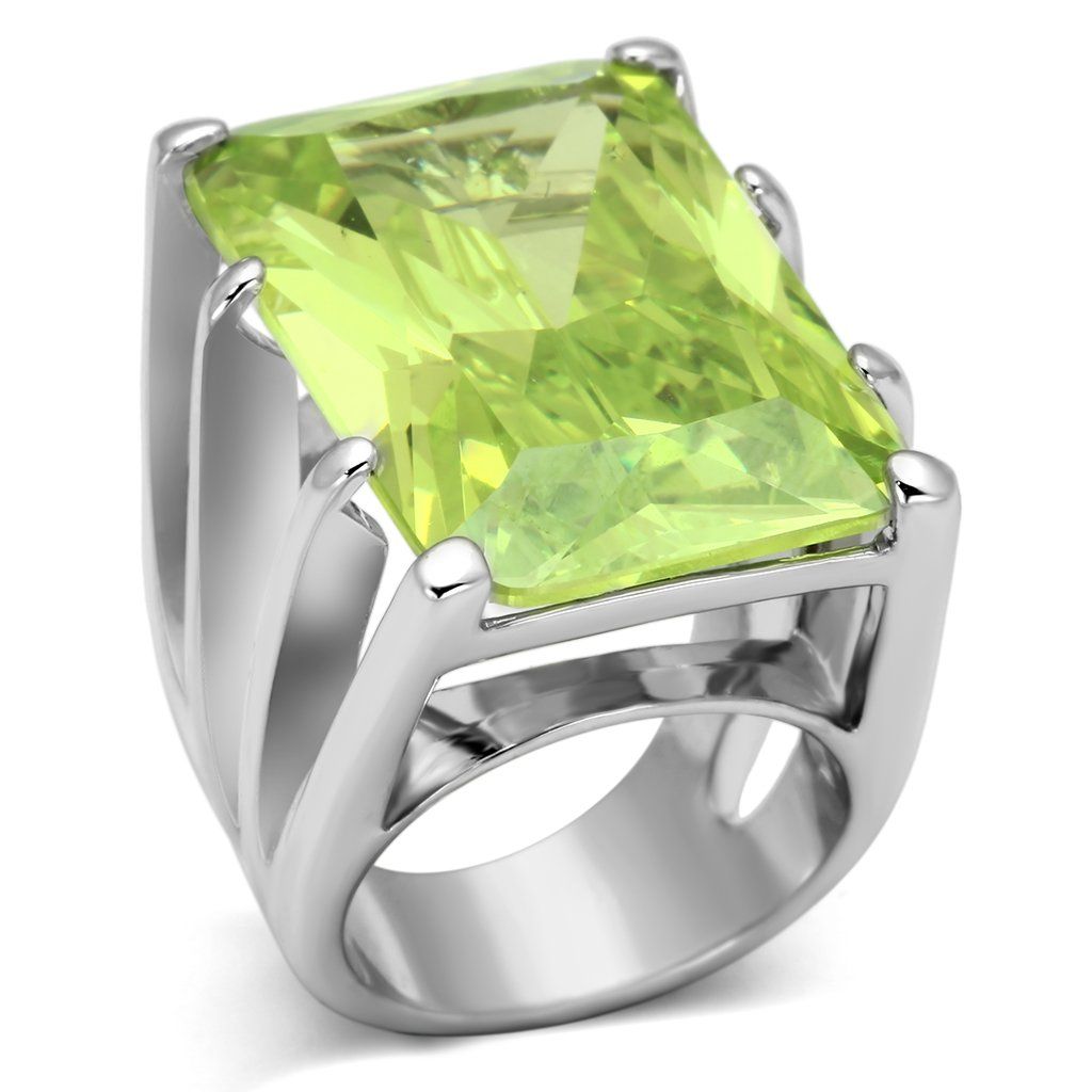 LOA854 - Rhodium Brass Ring with AAA Grade CZ in Apple Green color