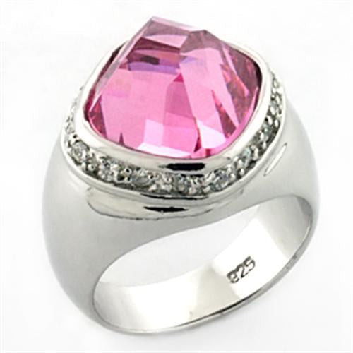 LOA641 - Rhodium 925 Sterling Silver Ring with AAA Grade CZ in Rose