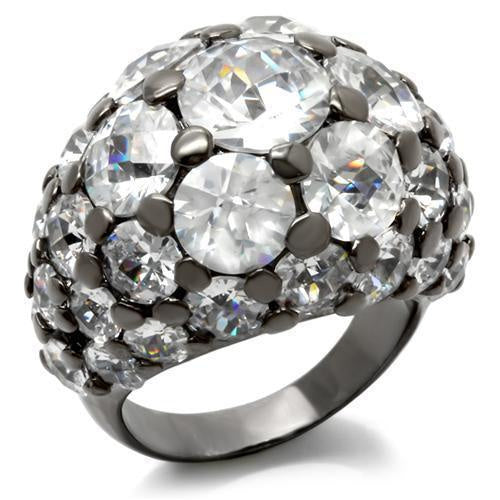LOA942 - Ruthenium Brass Ring with AAA Grade CZ in Clear