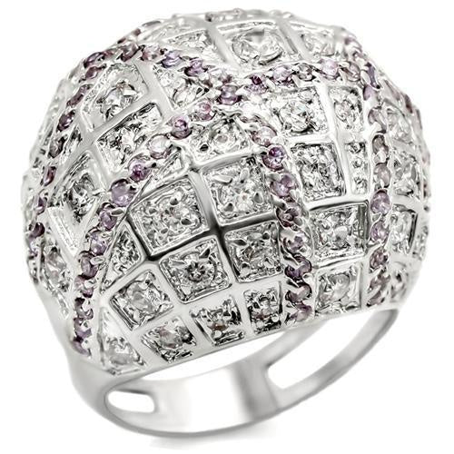 LOA945 - Rhodium Brass Ring with AAA Grade CZ in Fuchsia