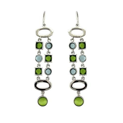 LOAS1334 - Rhodium 925 Sterling Silver Earrings with AAA Grade CZ in Peridot