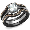 LOA1343 - IP Black(Ion Plating) Stainless Steel Ring with AAA Grade CZ in Clear