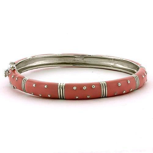 LOAS811 - Rhodium 925 Sterling Silver Bangle with Epoxy in Rose