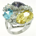 LOA606 - Rhodium Brass Ring with AAA Grade CZ in Multi Color