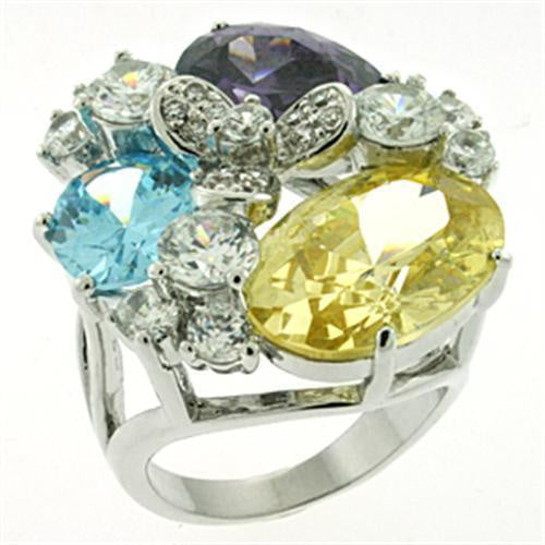 LOA606 - Rhodium Brass Ring with AAA Grade CZ in Multi Color