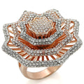 1W023 - Rose Gold + Rhodium Brass Ring with Top Grade Crystal in Clear