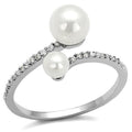 3W1236 - Rhodium Brass Ring with Synthetic Pearl in White