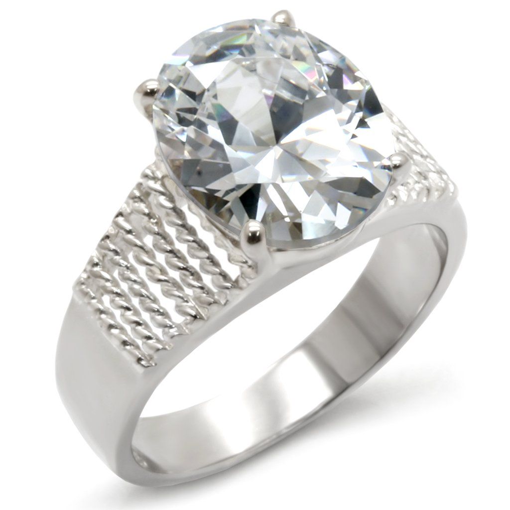 21118 - High-Polished 925 Sterling Silver Ring with AAA Grade CZ in Clear