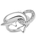 3W032 - Rhodium Brass Ring with Top Grade Crystal in Clear