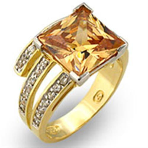 31221 - Gold+Rhodium 925 Sterling Silver Ring with AAA Grade CZ in Champagne