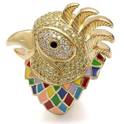 1W087 - Gold Brass Ring with AAA Grade CZ in Multi Color
