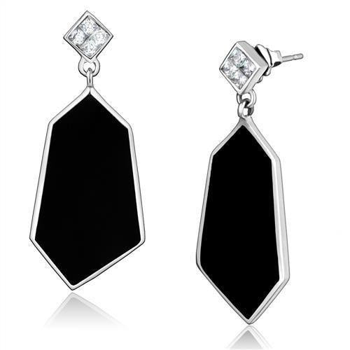 TK2382 - High polished (no plating) Stainless Steel Earrings with AAA Grade CZ in Clear