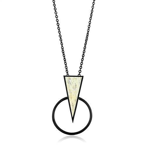 TK2524 - IP Black(Ion Plating) Stainless Steel Chain Pendant with Leather in White