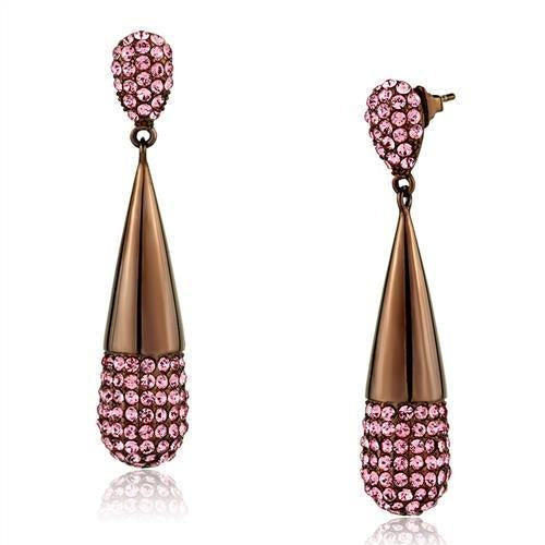 TK2707 - IP Coffee light Stainless Steel Earrings with Top Grade Crystal in Light Peach