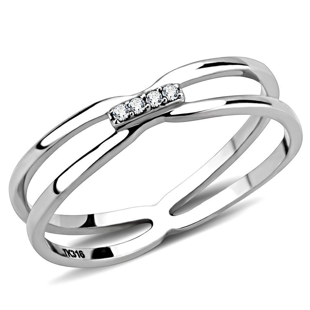 DA160 - High polished (no plating) Stainless Steel Ring with AAA Grade CZ in Clear