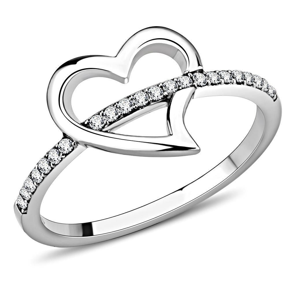 DA164 - High polished (no plating) Stainless Steel Ring with AAA Grade CZ in Clear