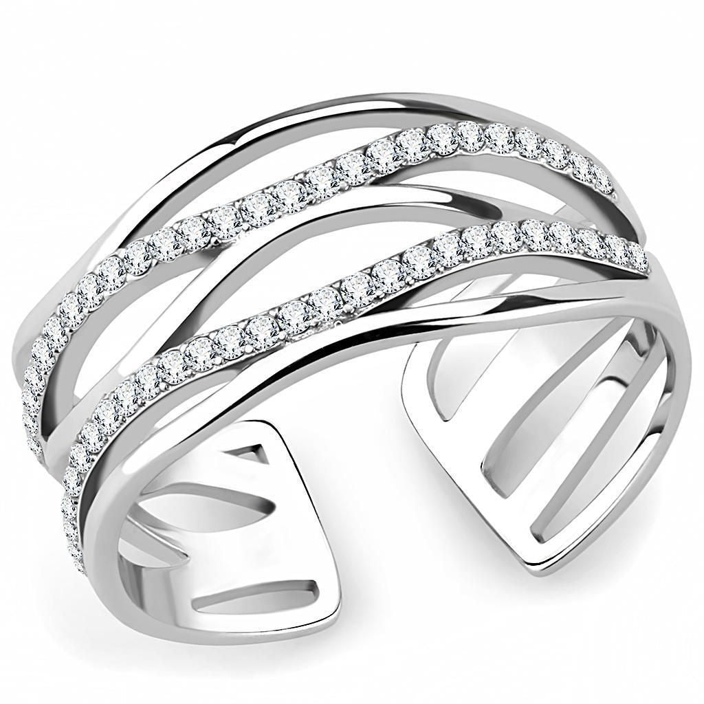 DA047 - High polished (no plating) Stainless Steel Ring with AAA Grade CZ in Clear