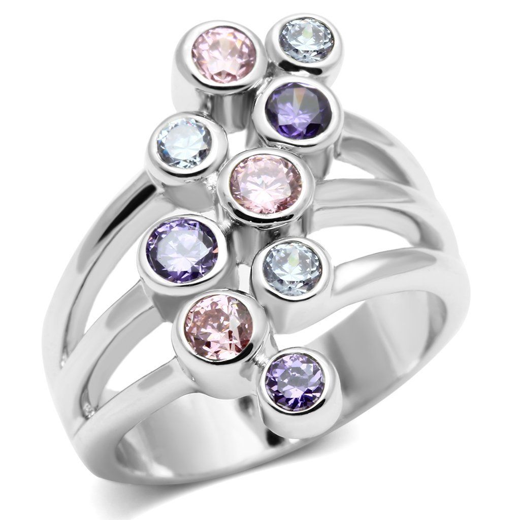 3W290 - Rhodium Brass Ring with AAA Grade CZ in Multi Color