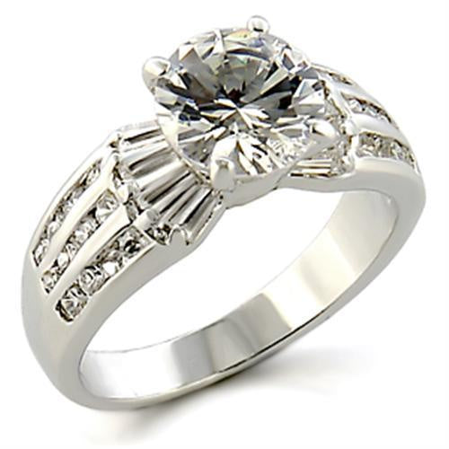96313 - Rhodium Brass Ring with AAA Grade CZ in Clear