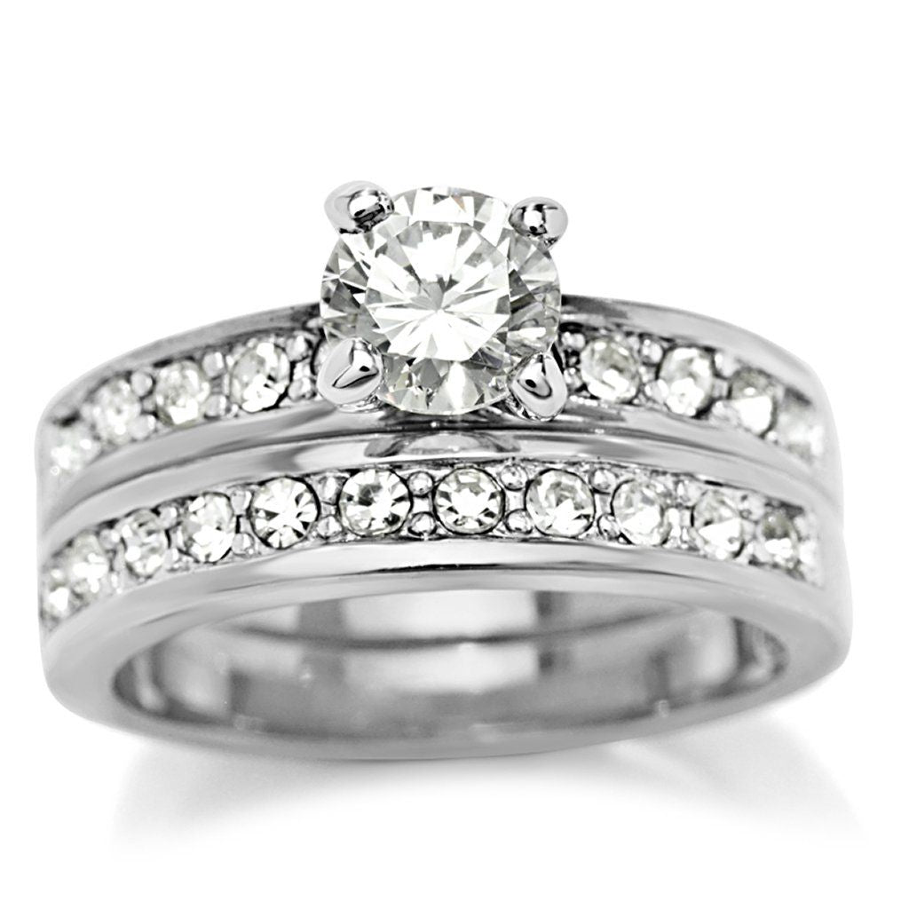 8X002 - Rhodium Brass Ring with AAA Grade CZ in Clear