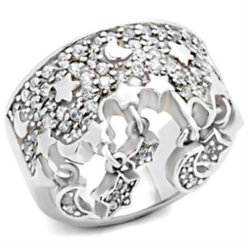 8X015 - Rhodium 925 Sterling Silver Ring with AAA Grade CZ in Clear