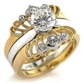 44710 - Gold+Rhodium Brass Ring with AAA Grade CZ in Clear