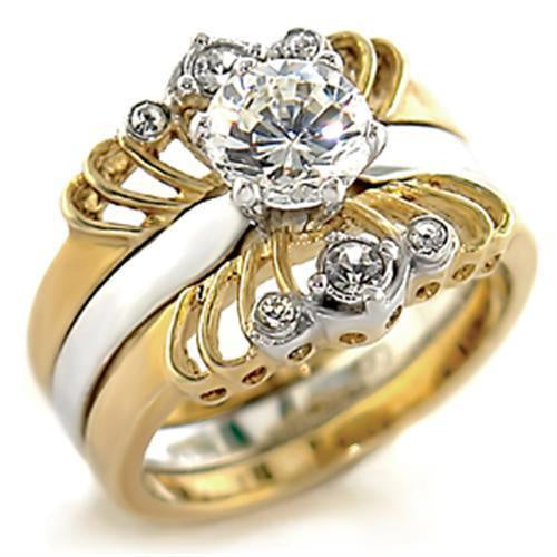 44710 - Gold+Rhodium Brass Ring with AAA Grade CZ in Clear