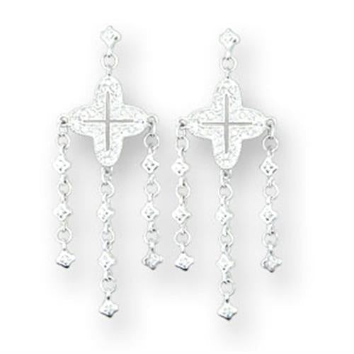 414222 - High-Polished 925 Sterling Silver Earrings with AAA Grade CZ in Clear