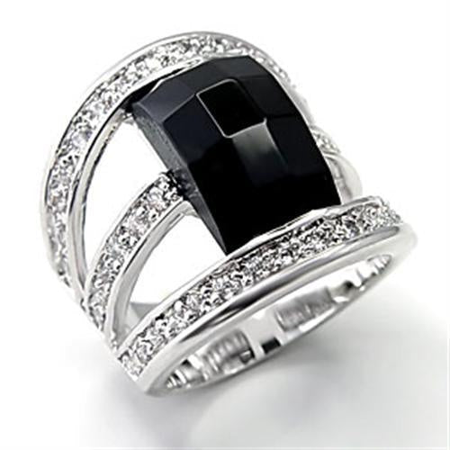 7X055 - Rhodium Brass Ring with AAA Grade CZ in Jet