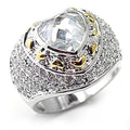 7X066 - Reverse Two-Tone Brass Ring with AAA Grade CZ in Clear