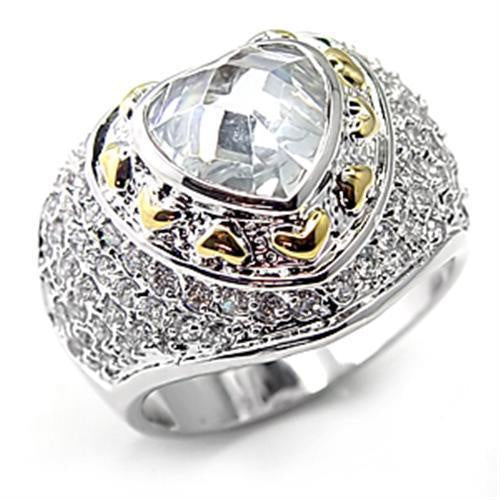 7X066 - Reverse Two-Tone Brass Ring with AAA Grade CZ in Clear