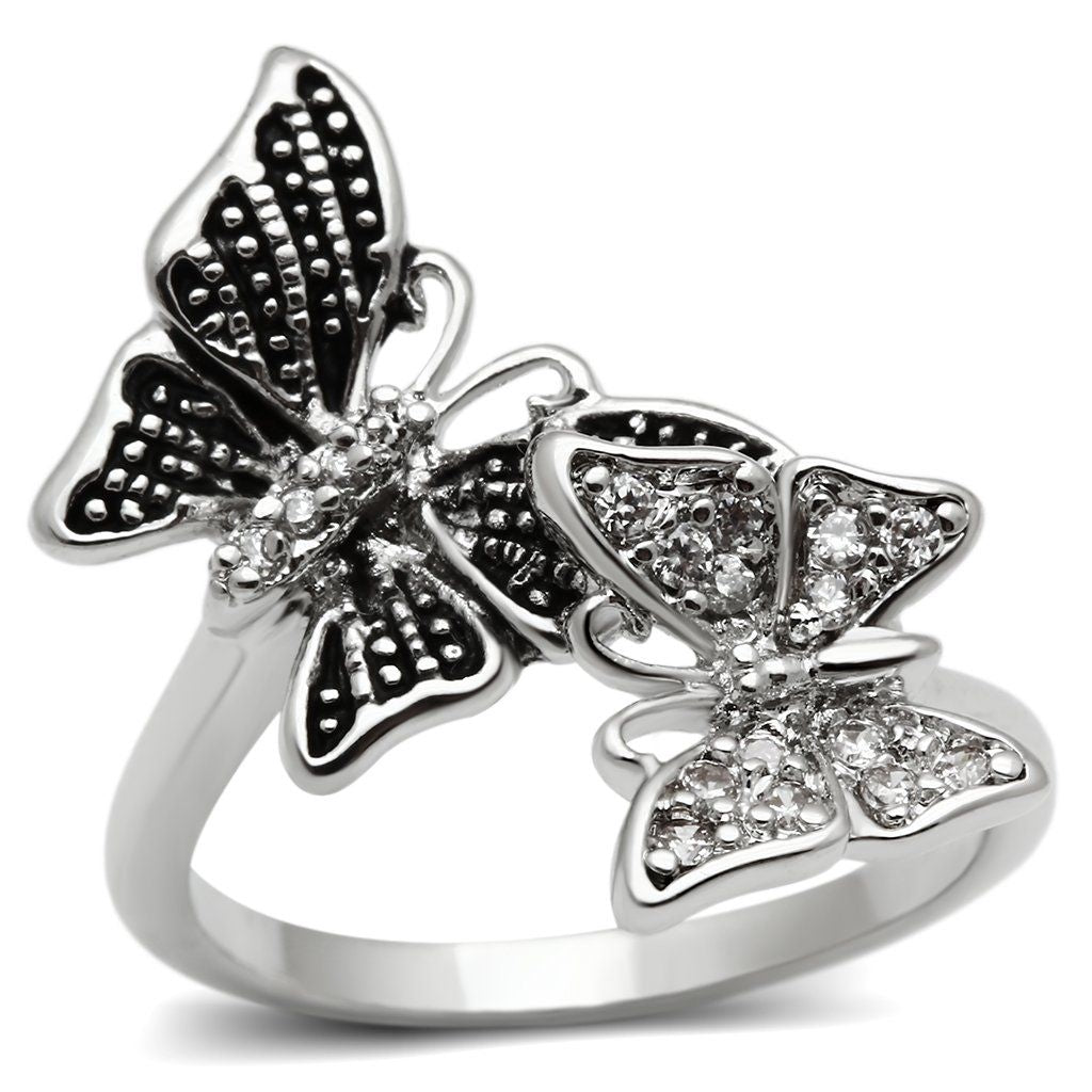 3W214 - Rhodium Brass Ring with AAA Grade CZ in Clear